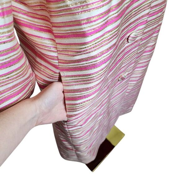 Vintage 60s Mod Coat Womens Size L Pink Gold Metallic Stripe - Picture 3 of 7
